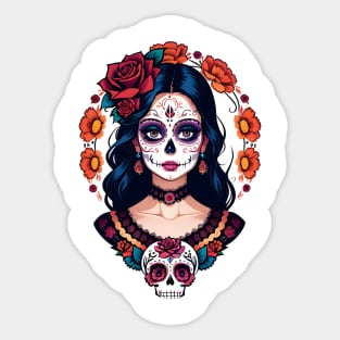 Floral Day of the Dead Girl Sticker